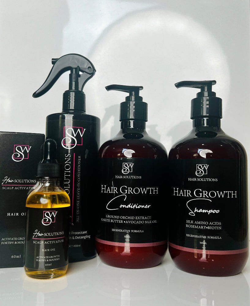 SW Hair Solutions Ultimate Hair Growth and Care Set – Regenerative Shampoo, Conditioner, Leave-In Conditioner & Scalp Activator Oil | Biotin, Rosemary, Silk Amino Acids | Anti-Hair Loss, Scalp Health & Heat Protection for Stronger, Fuller Hair